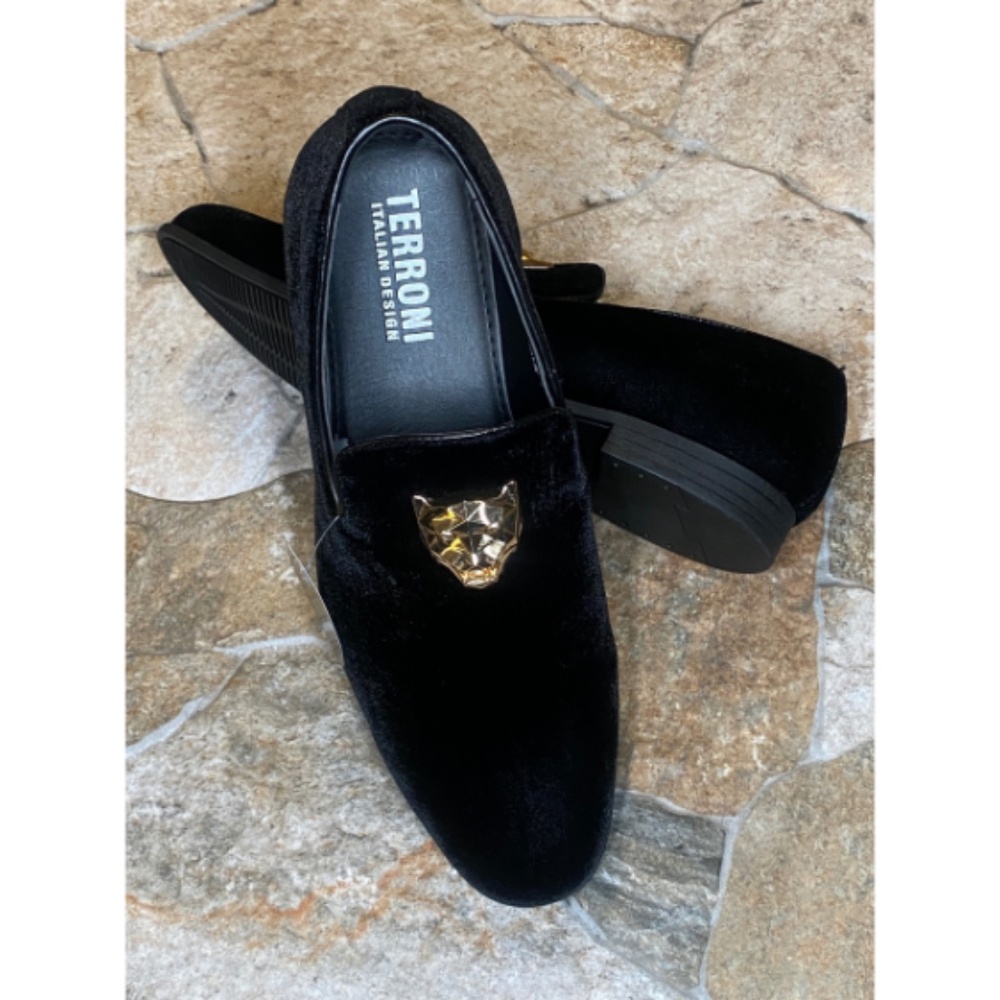 Terroni Black Men's Slip-On Dress Shoe-Fashionable-Italian Design